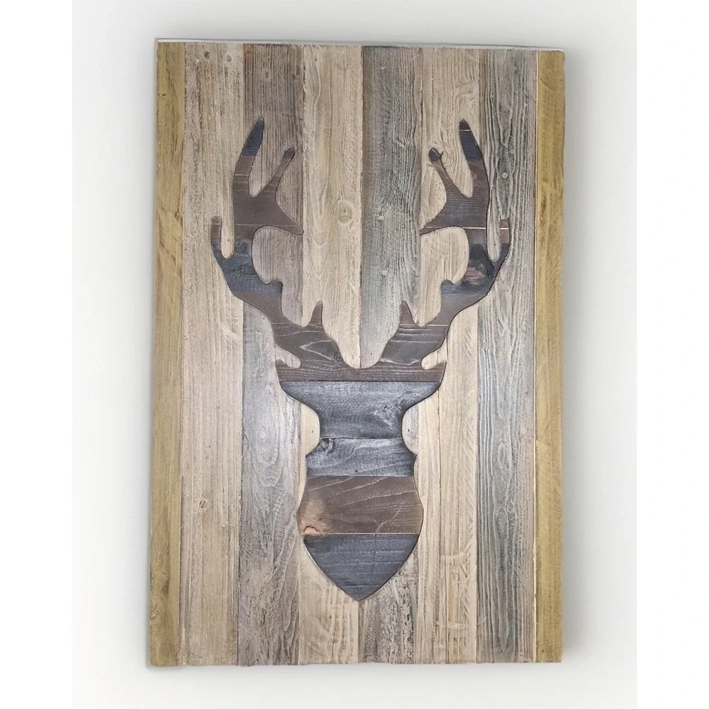 The Philippines Reclaimed Wood Deer Head Wall Art Rustic Lodge Decor 30x20